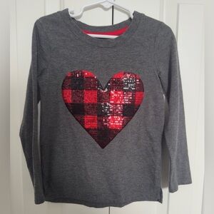 Girls grey buffalo check heart detail long sleeve shirt